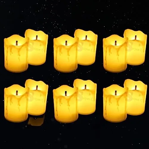 12 Pcs Acrylic LED Tea Light Flameless & Smokeless Melting Candle Perfect for Gifts, Home, Room, Mahashivratri Decoration (Yellow, 5 cm)