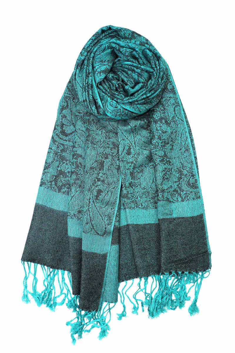 Achillea Two Tone Vintage Jacquard Paisley Pashmina Scarf