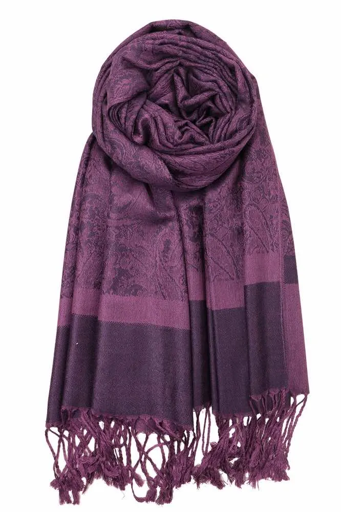 Achillea Two Tone Vintage Jacquard Paisley Pashmina Scarf