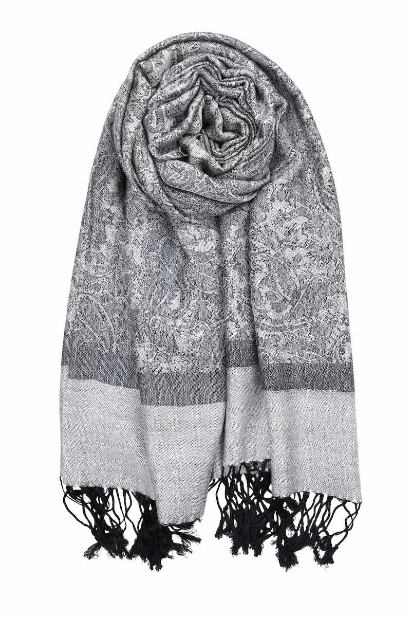 Achillea Two Tone Vintage Jacquard Paisley Pashmina Scarf