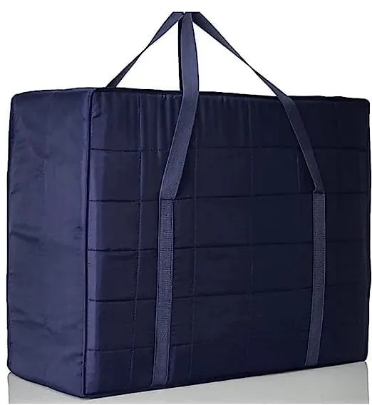 Ansari handicarft Parachute Jumbo Bag Underbed Rectangular Cloth Blanket Storage Bag with Zipper and Handle (Navy Blue) Pack of 1