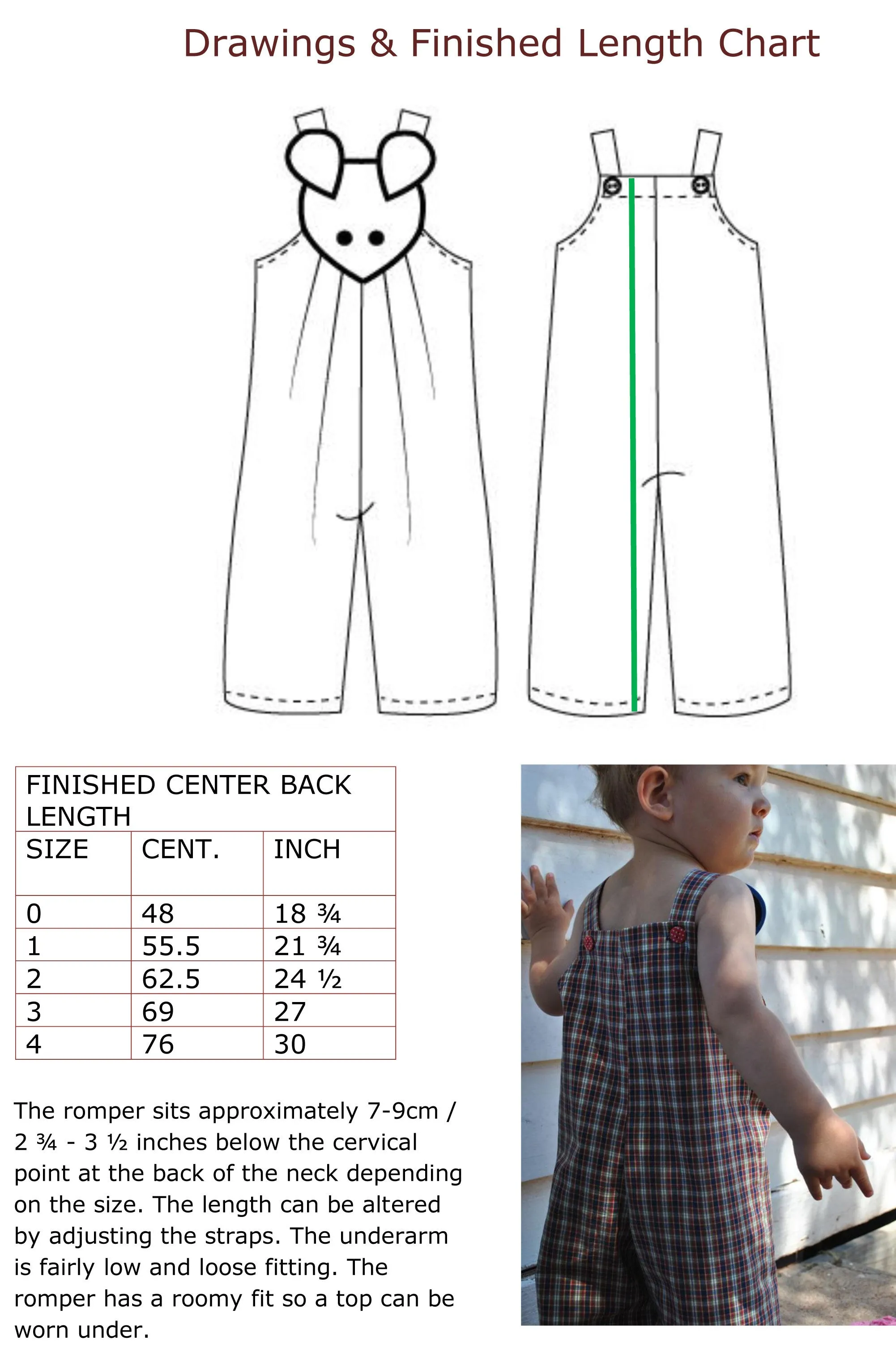 Baby Boy's Sewing Pattern for Overalls/Romper sizes 9 months to 4 years.