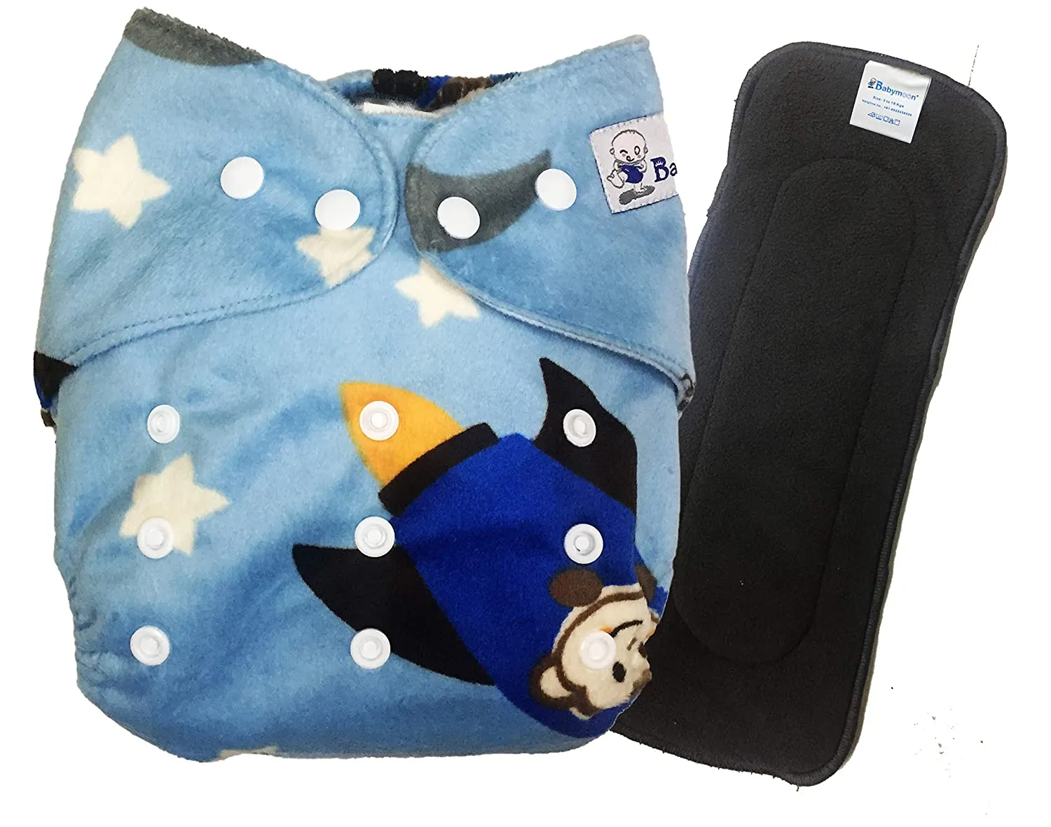 Babymoon 1 Cloth Diaper with 5Layers Grey Insert Premium Adjustable Reusable Cloth Diaper ( Blue Space Shuttle)