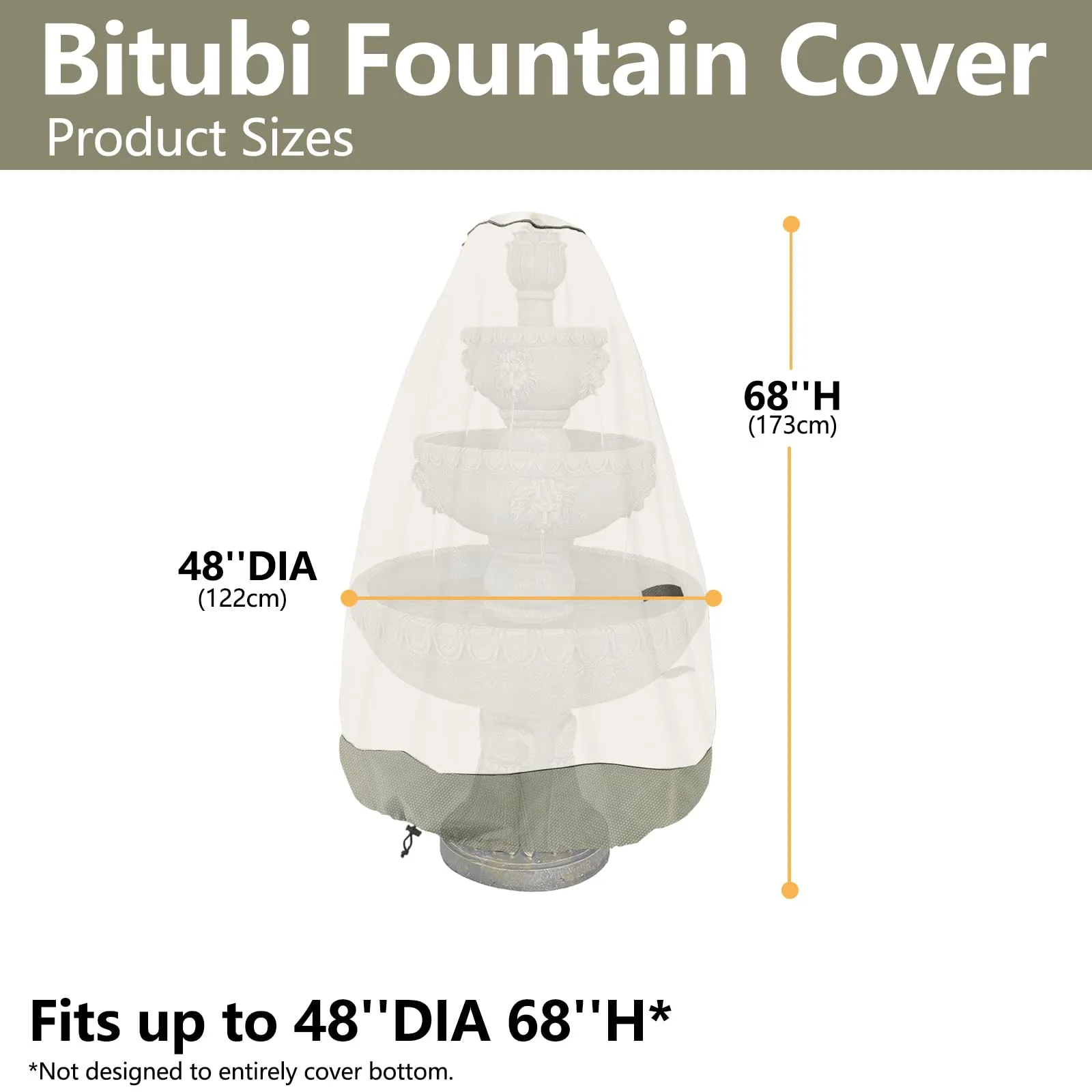 Bitubi Fountain Cover（48"x68"） 600D Oxford Cloth Garden Fountain Statue Protective Cover with Drawstring Waterproof Windproof Fountain Protector