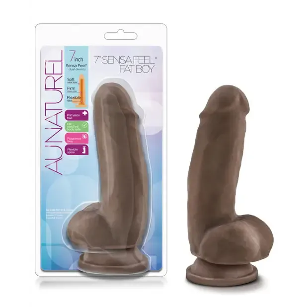 Blush Au Naturel 7 in. Fat Boy Posable Dual Density Dildo with Balls & Suction Cup Brown