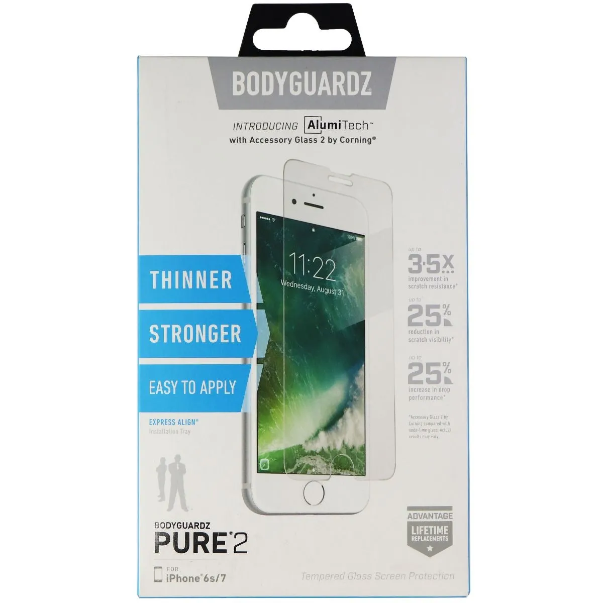 BodyGuardz Pure 2 Series Tempered Glass for Apple iPhone 7 / 6s / 6 - Clear