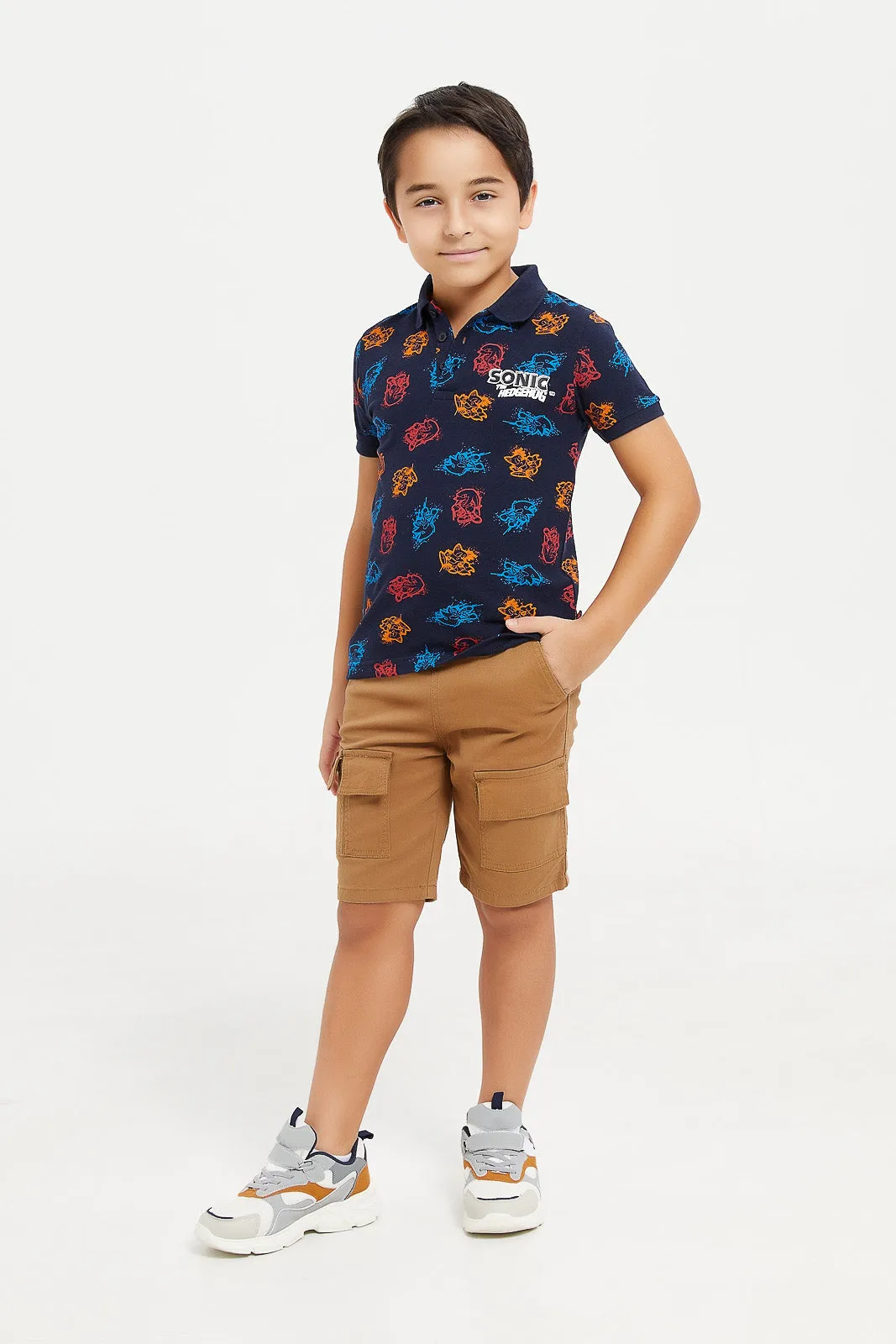 Boys Brown Cargo Pocket Pull On Short