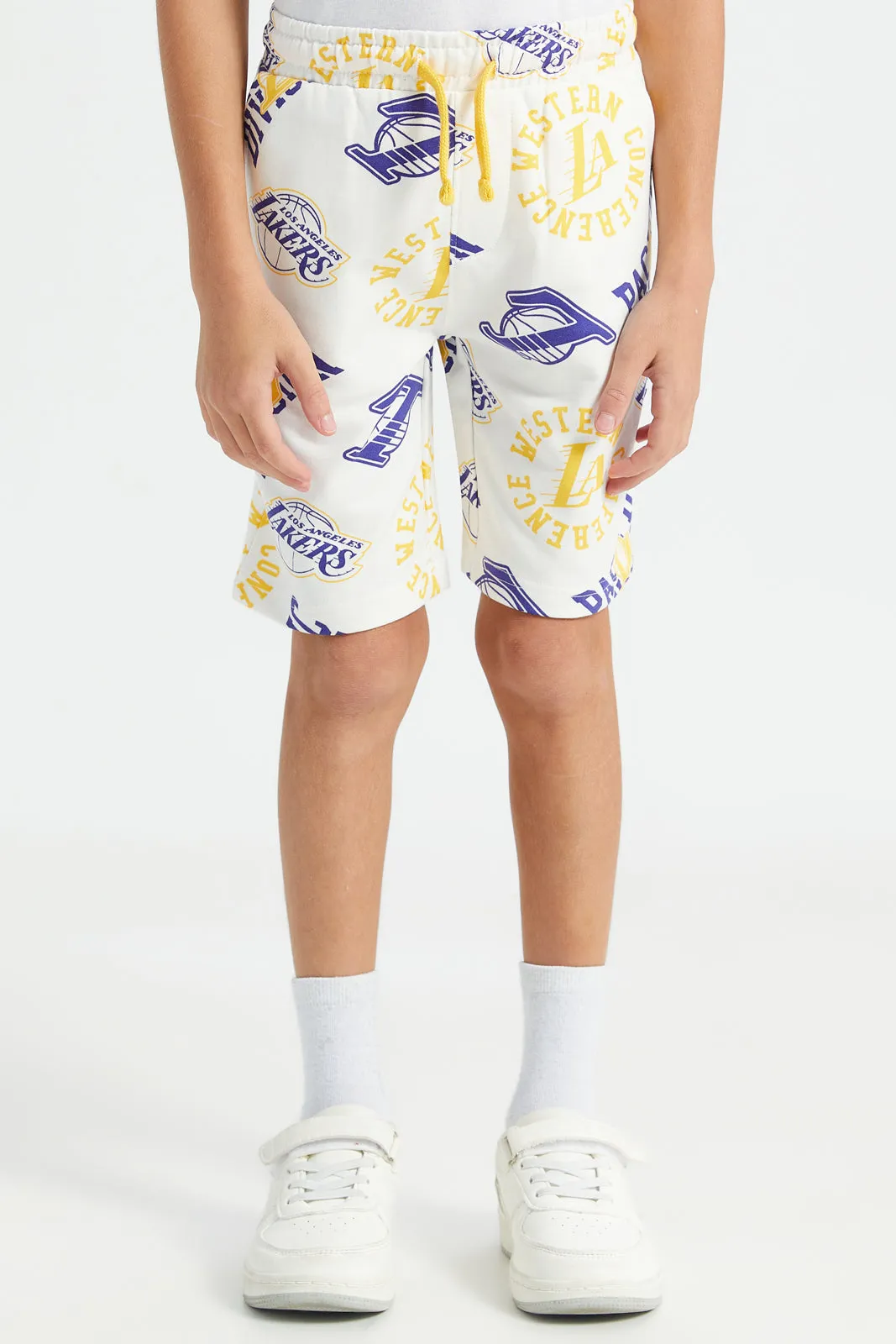 Boys Cream Nba Lakers Active Shorts