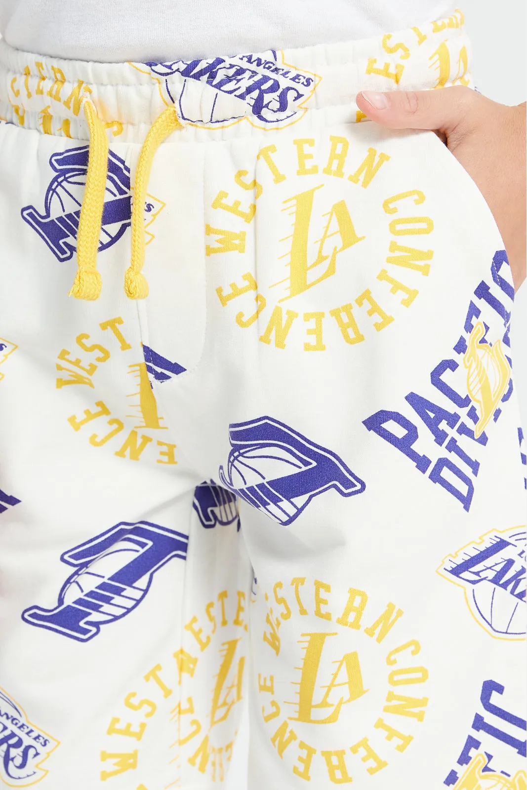 Boys Cream Nba Lakers Active Shorts