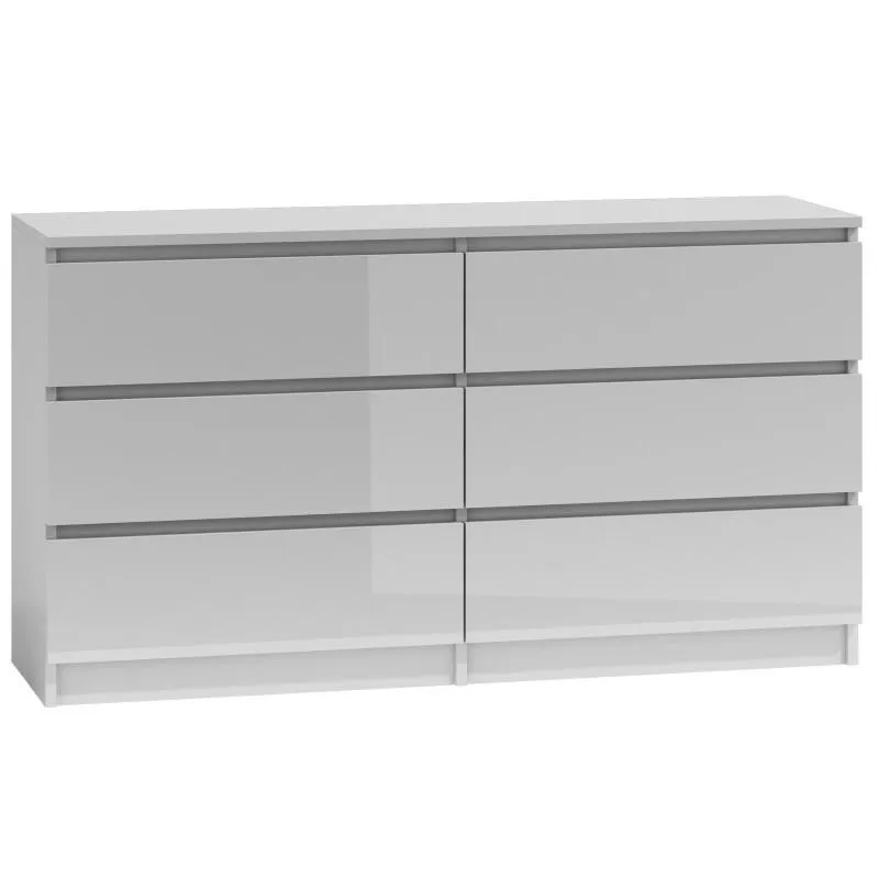 CHEST OF 6 DRAWS WHITE/WHITE GLOSS 120CM