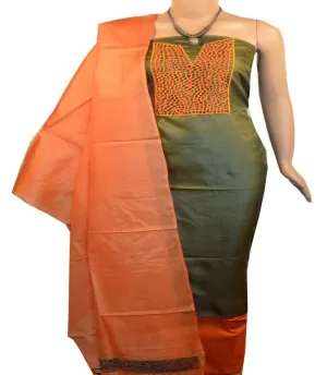 Churidar Material: Top in Tussar Silk, Dupatta in Tussar Silk and Bottom in Cotton Silk (Un-stitched) -190100154