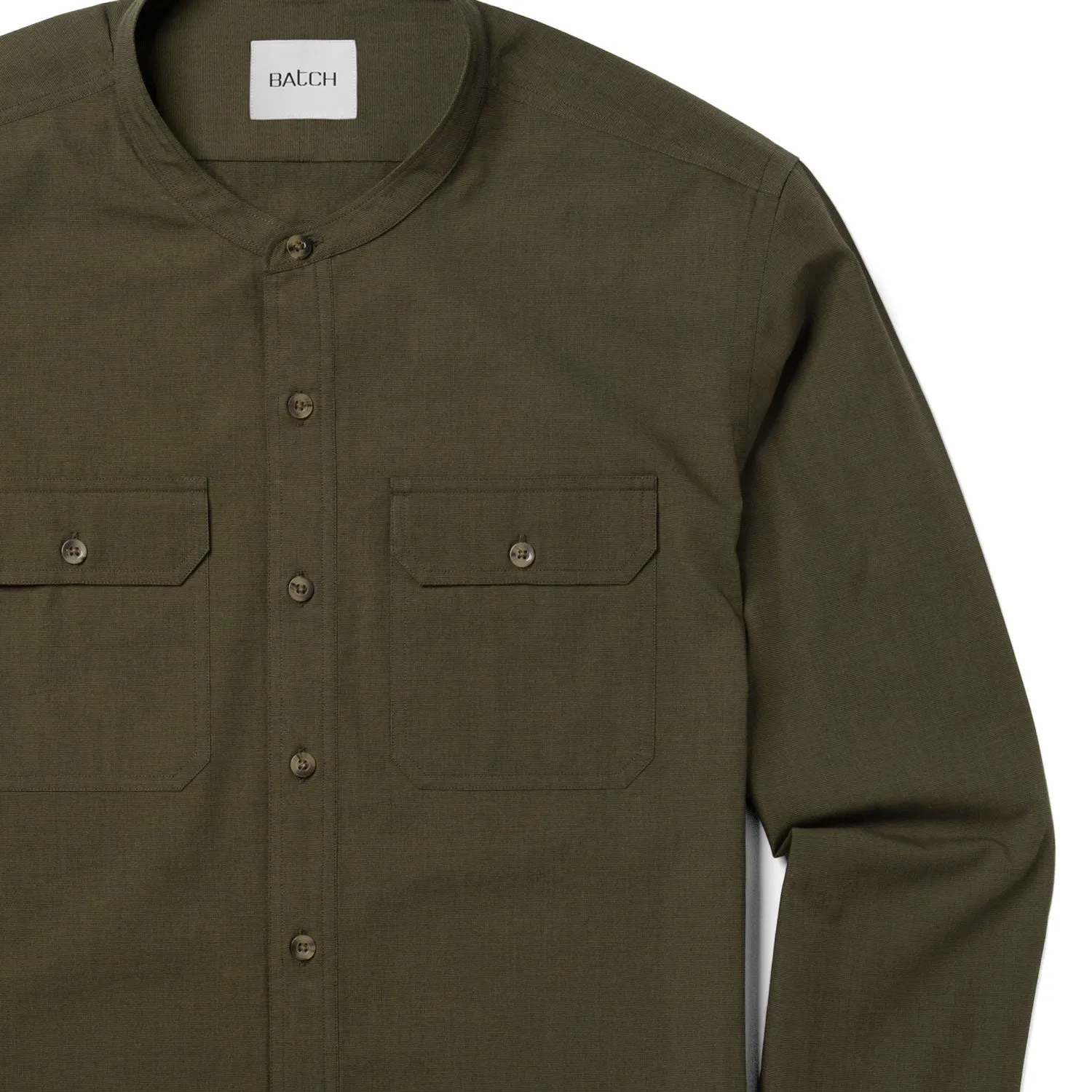 Constructor Band Collar Utility Shirt – Olive Green End-on-end