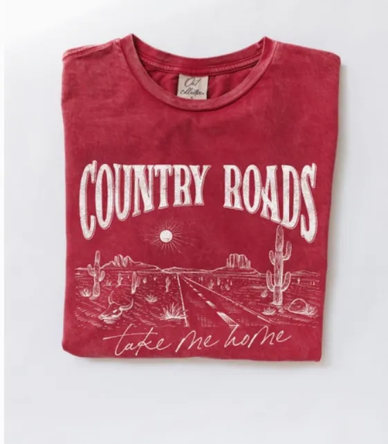 Country Roads Take Me Home Mineral Washed Graphic Top