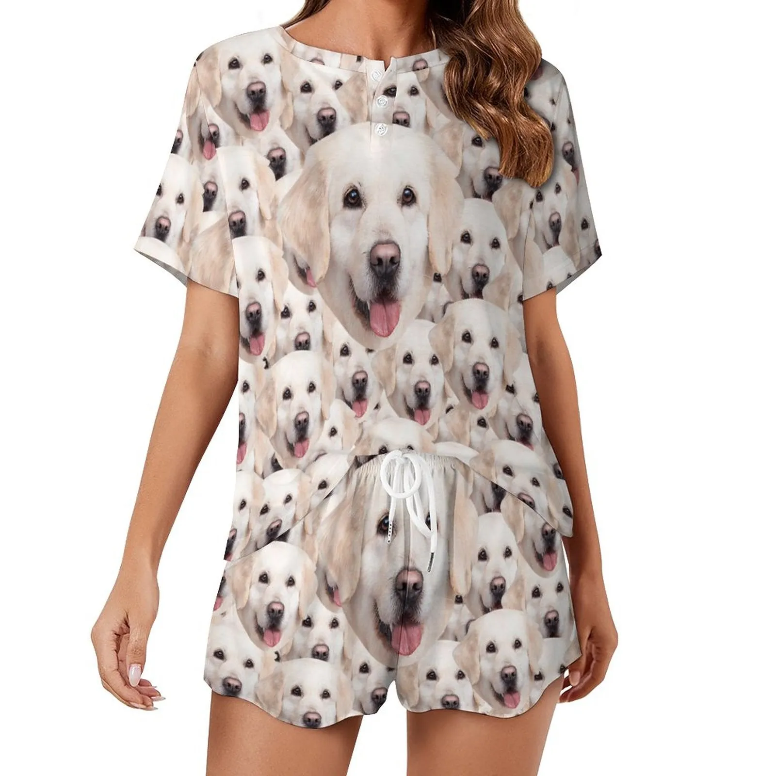 Custom Face Lovely Pet Seamless Print Pajama Set Women's Short Sleeve Top and Shorts Loungewear Athletic Tracksuits