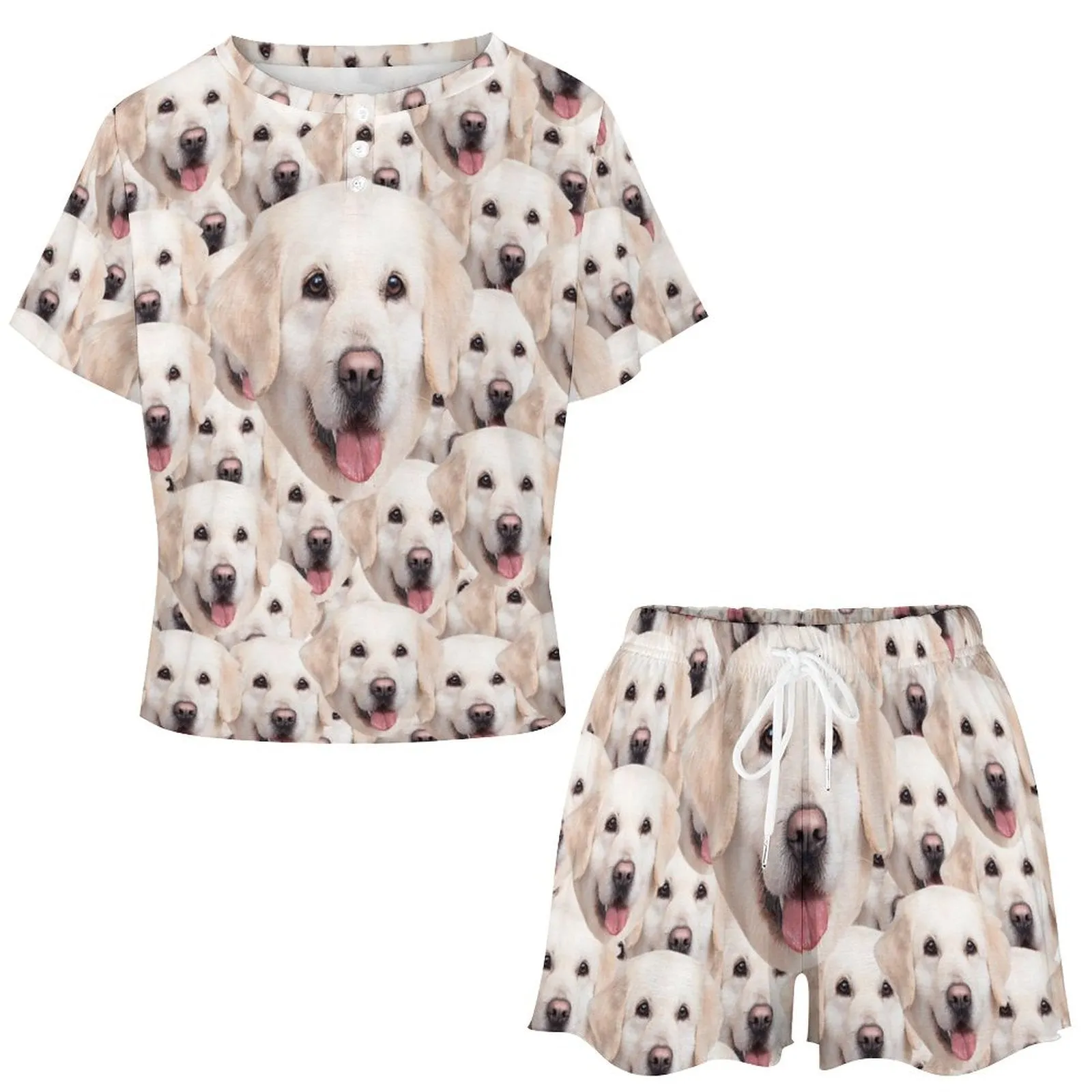 Custom Face Lovely Pet Seamless Print Pajama Set Women's Short Sleeve Top and Shorts Loungewear Athletic Tracksuits