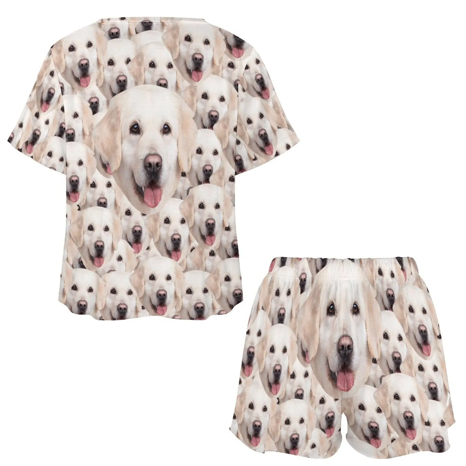 Custom Face Lovely Pet Seamless Print Pajama Set Women's Short Sleeve Top and Shorts Loungewear Athletic Tracksuits