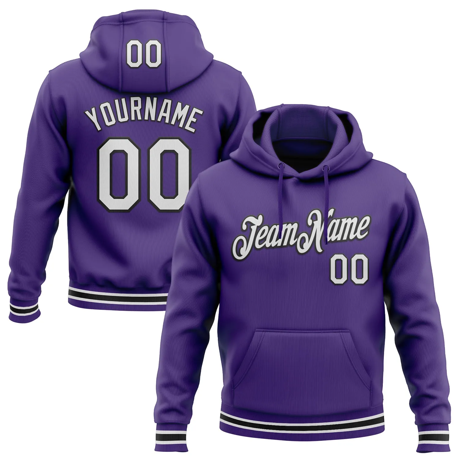 Custom Stitched Purple White-Black Sports Pullover Sweatshirt Hoodie