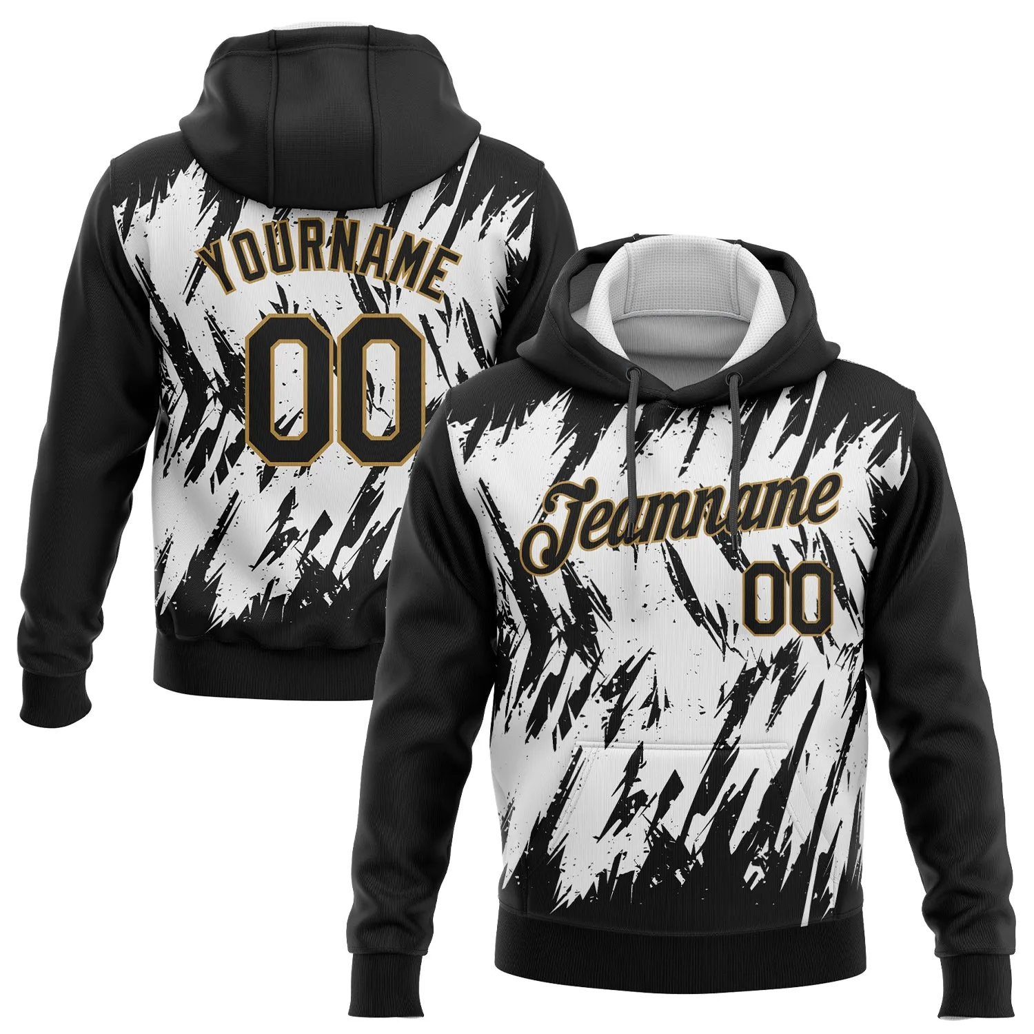 Custom Stitched White Black-Old Gold 3D Pattern Design Sports Pullover Sweatshirt Hoodie