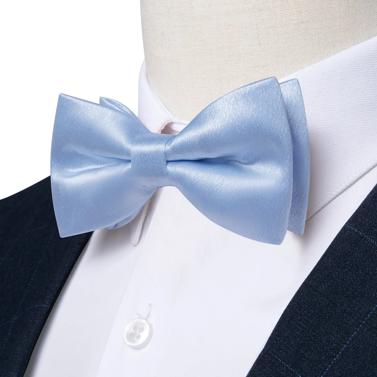 DiBanGu Silk Bow Tie Shining Sky Blue Solid Mens Pre-Tied Bowtie Pocket Square Cufflinks Set