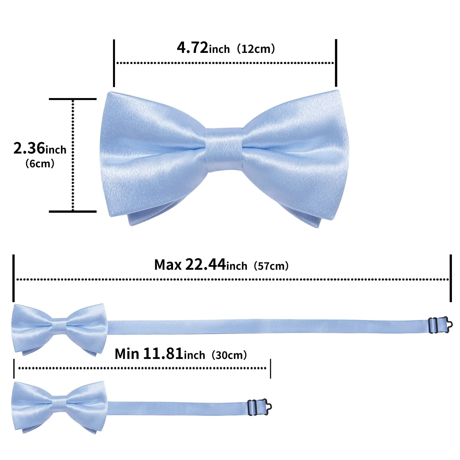 DiBanGu Silk Bow Tie Shining Sky Blue Solid Mens Pre-Tied Bowtie Pocket Square Cufflinks Set