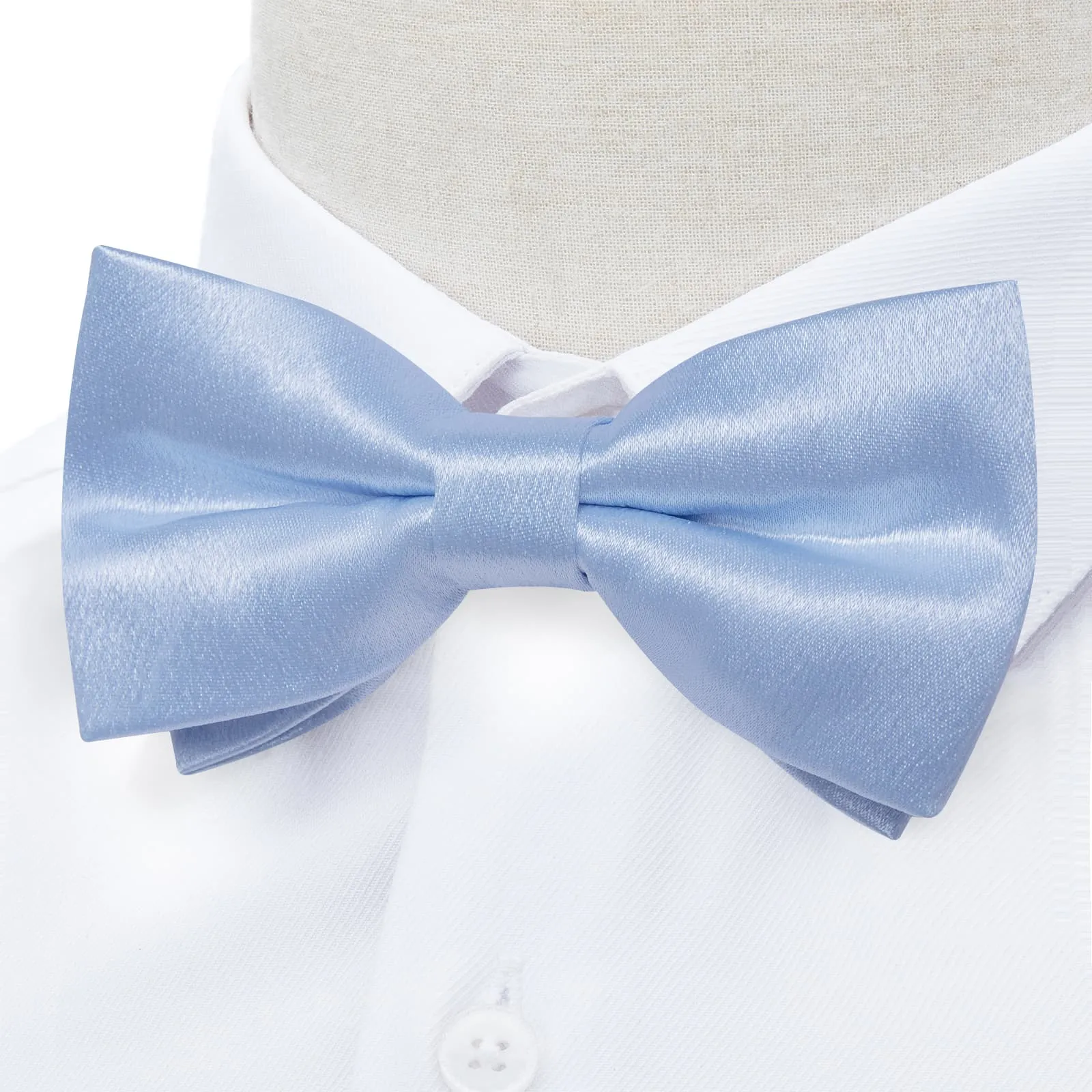 DiBanGu Silk Bow Tie Shining Sky Blue Solid Mens Pre-Tied Bowtie Pocket Square Cufflinks Set