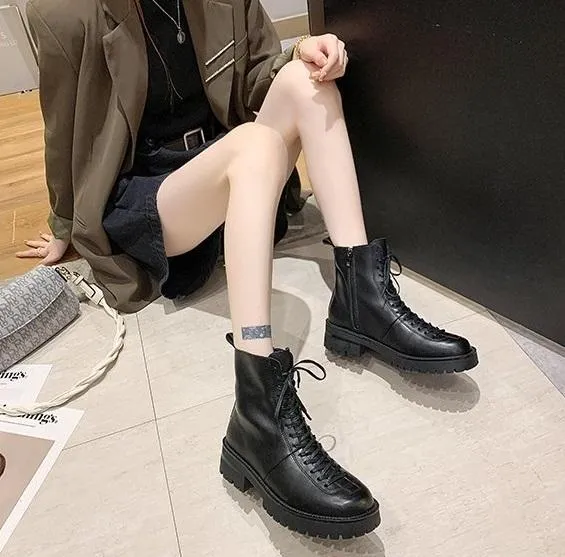 Egirl Aesthetic Side Zipper Plus Velvet Black Boots