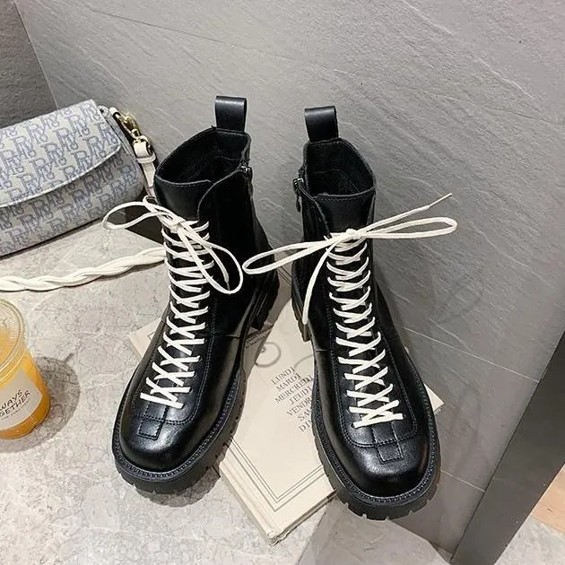 Egirl Aesthetic Side Zipper Plus Velvet Black Boots