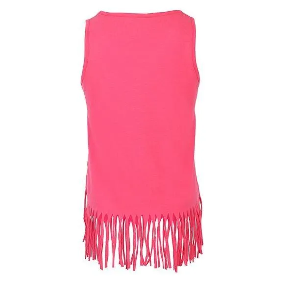 GIRLS PINK FRINGE PRINT TOP