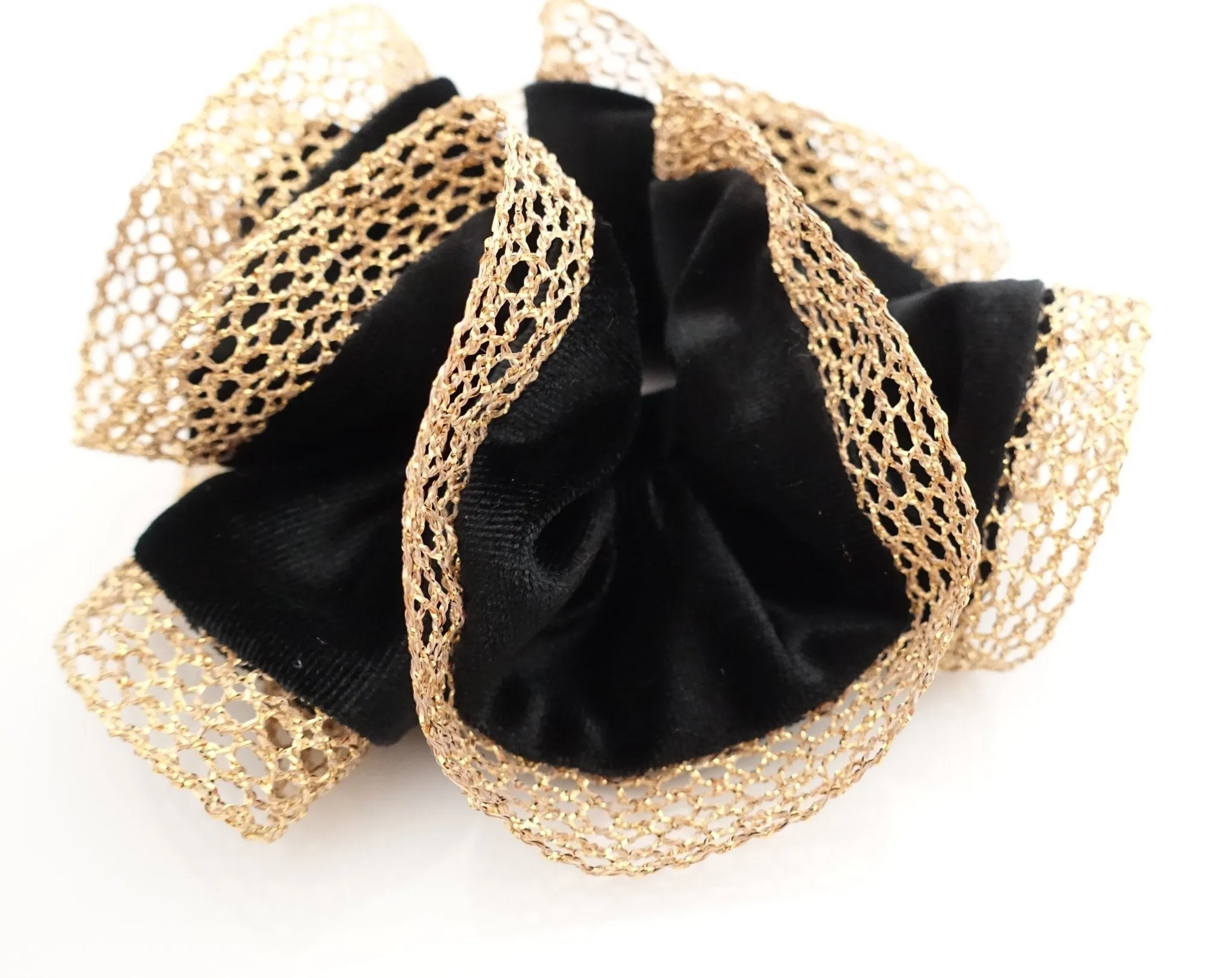 golden mesh trim velvet scrunchies dazzle decorated hair elastic scrunchy