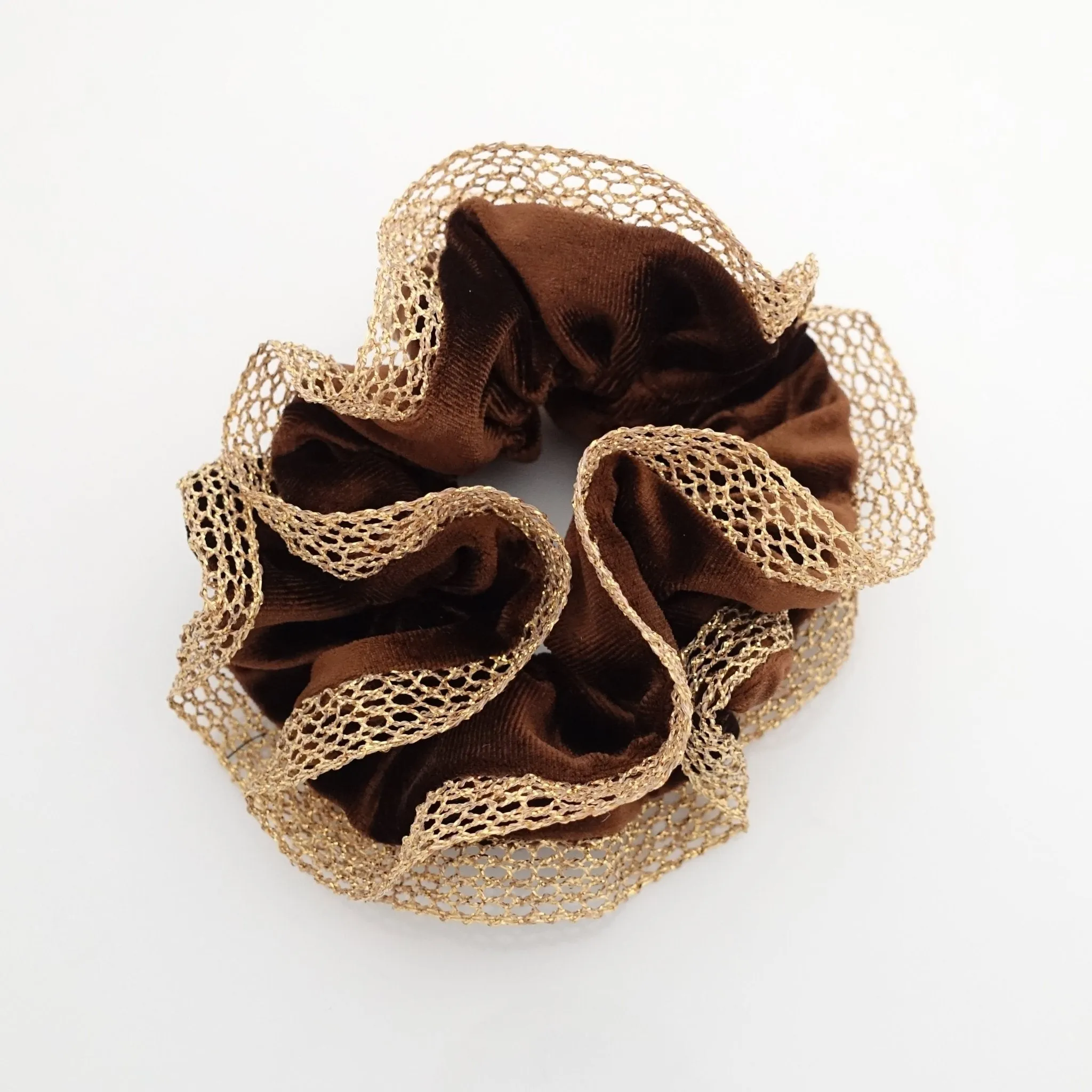 golden mesh trim velvet scrunchies dazzle decorated hair elastic scrunchy