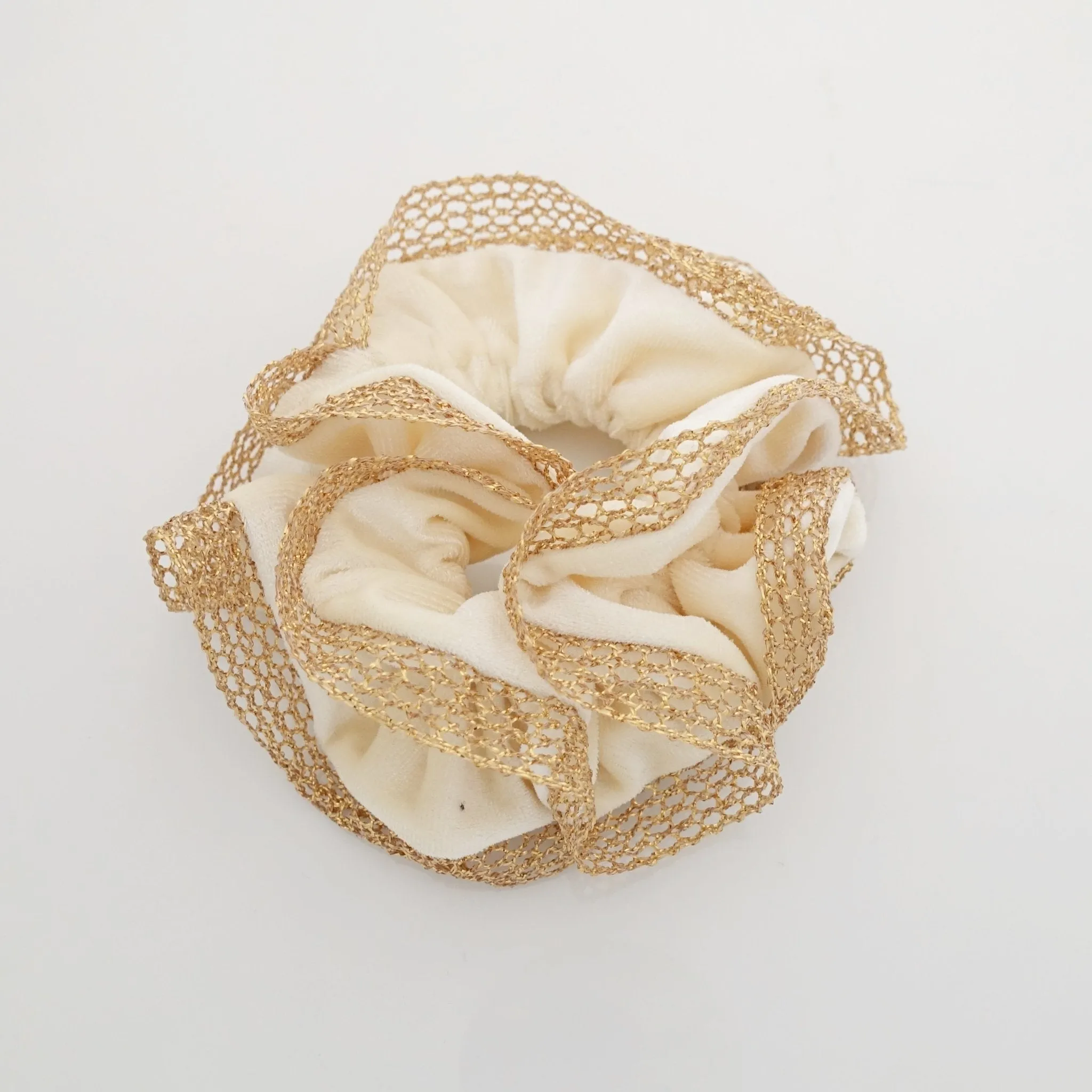 golden mesh trim velvet scrunchies dazzle decorated hair elastic scrunchy