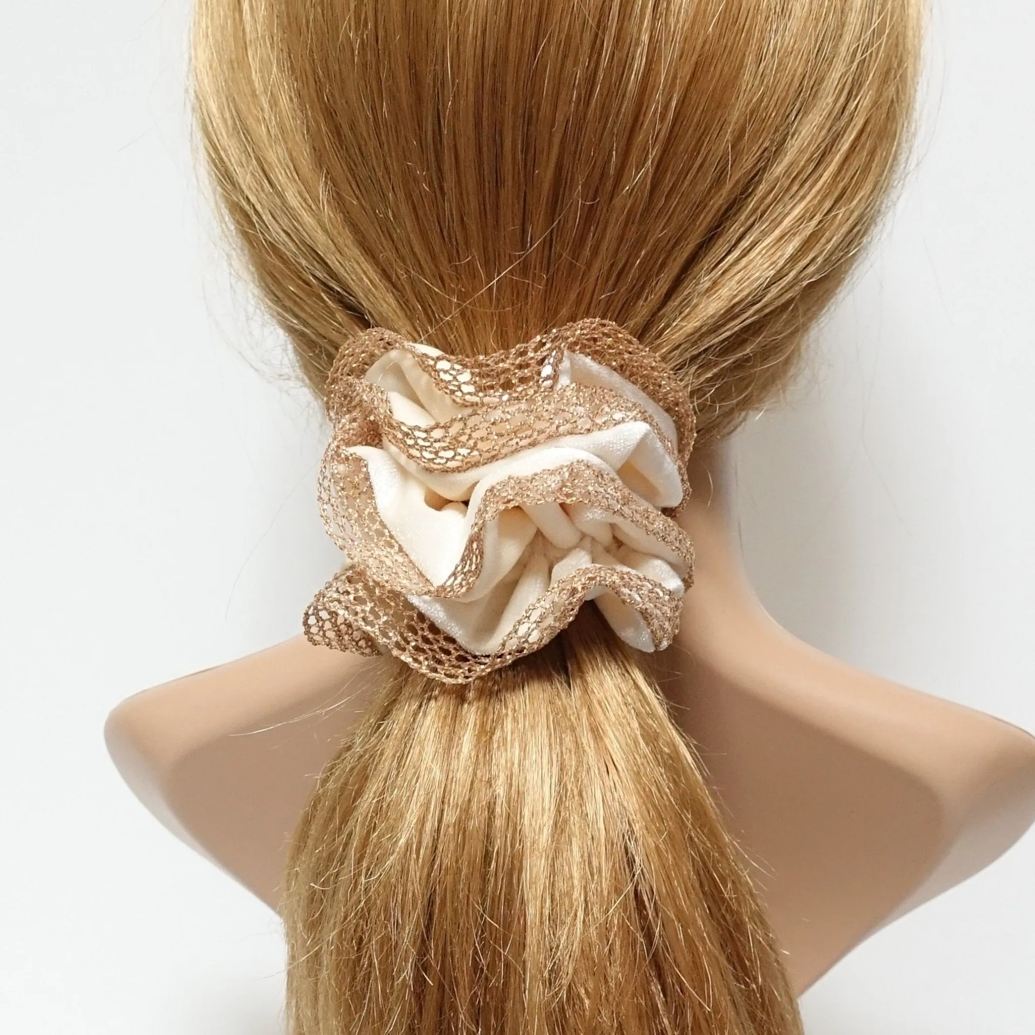 golden mesh trim velvet scrunchies dazzle decorated hair elastic scrunchy