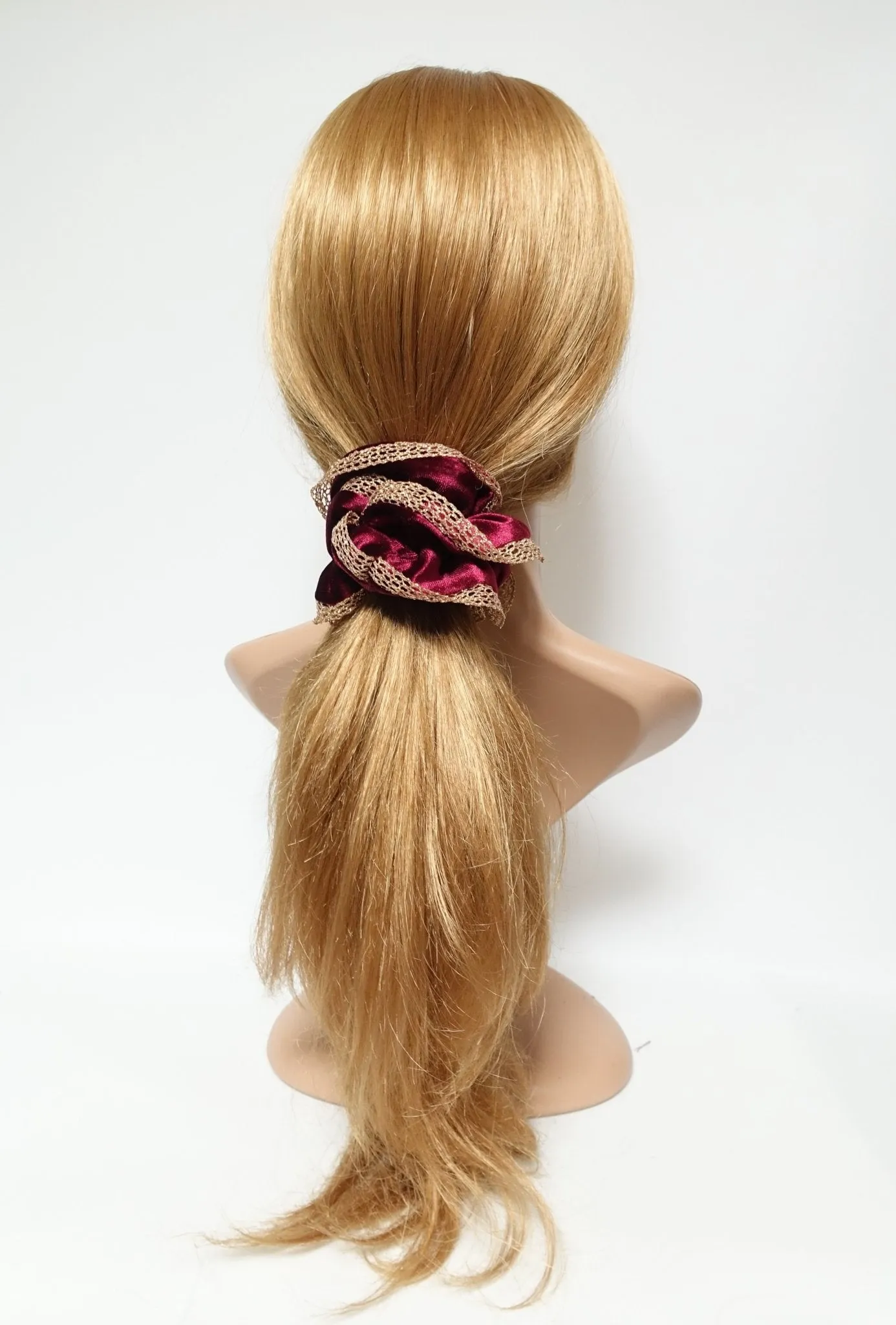 golden mesh trim velvet scrunchies dazzle decorated hair elastic scrunchy