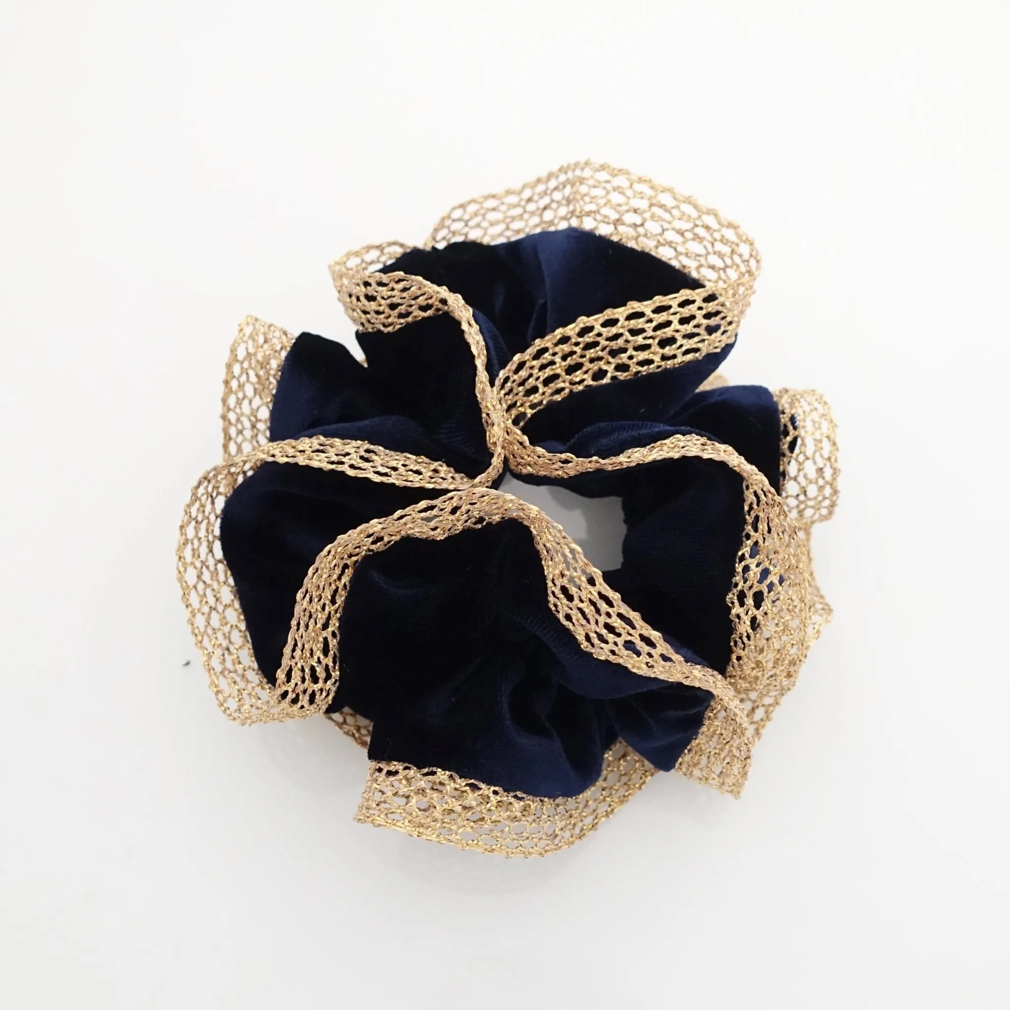 golden mesh trim velvet scrunchies dazzle decorated hair elastic scrunchy