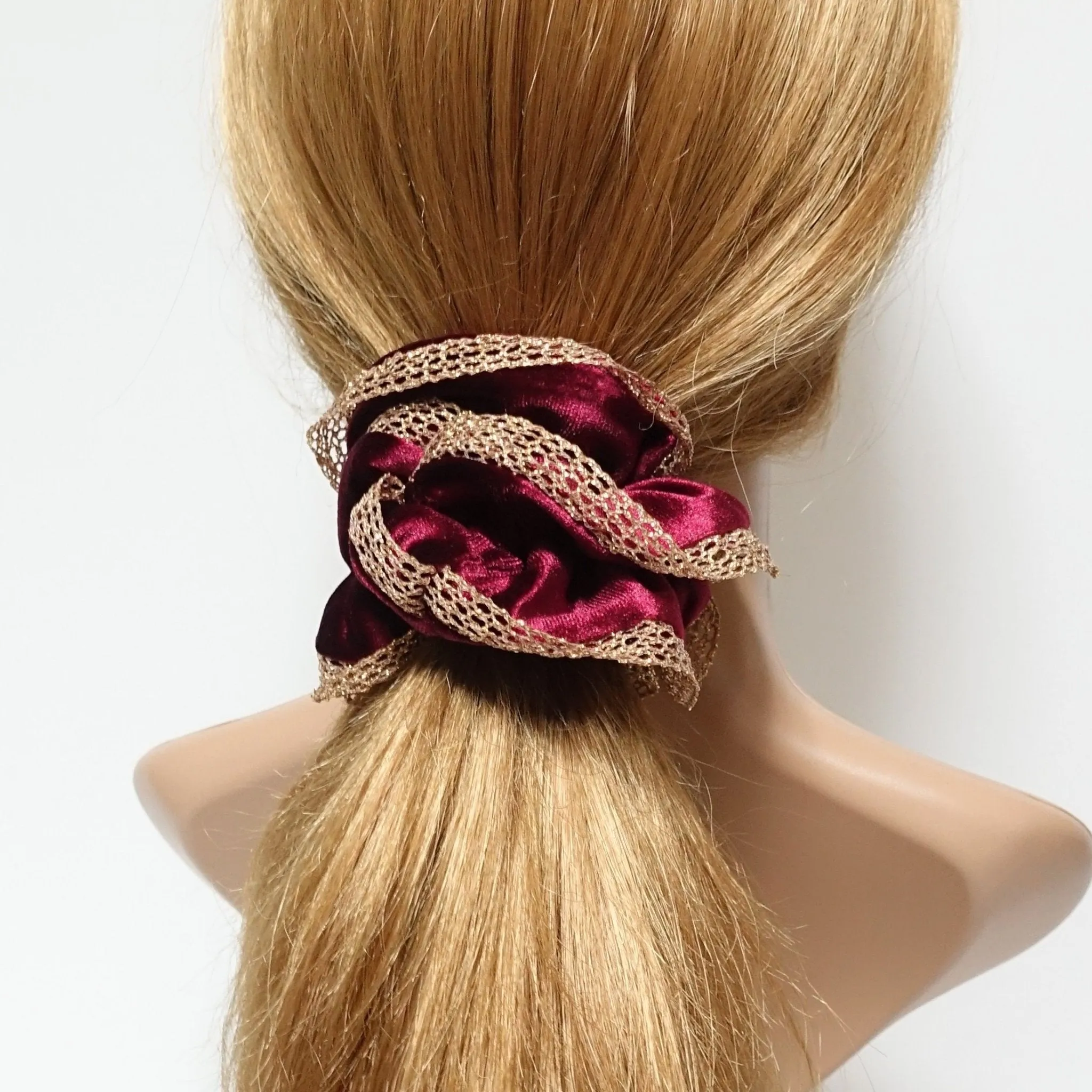 golden mesh trim velvet scrunchies dazzle decorated hair elastic scrunchy