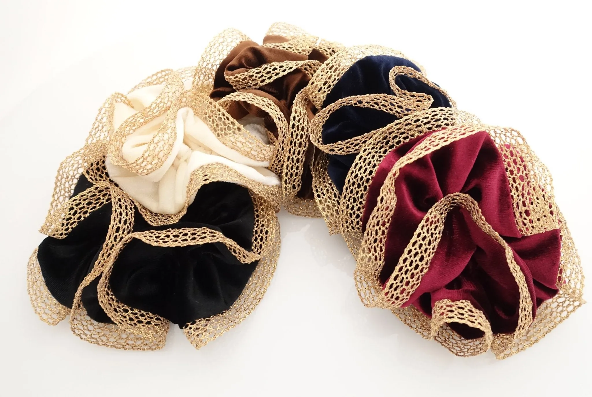 golden mesh trim velvet scrunchies dazzle decorated hair elastic scrunchy