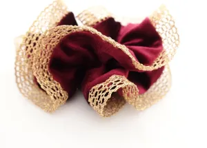 golden mesh trim velvet scrunchies dazzle decorated hair elastic scrunchy