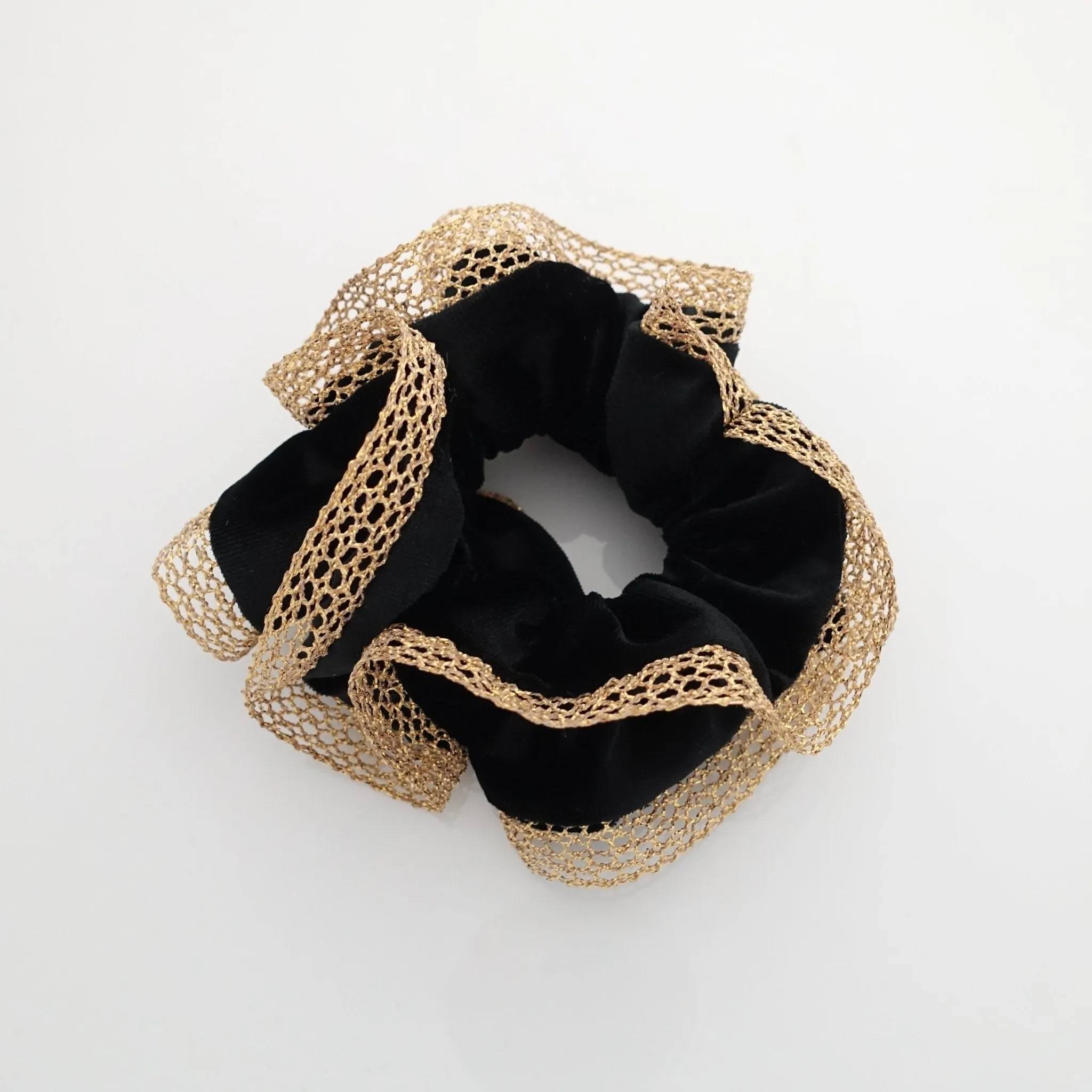 golden mesh trim velvet scrunchies dazzle decorated hair elastic scrunchy