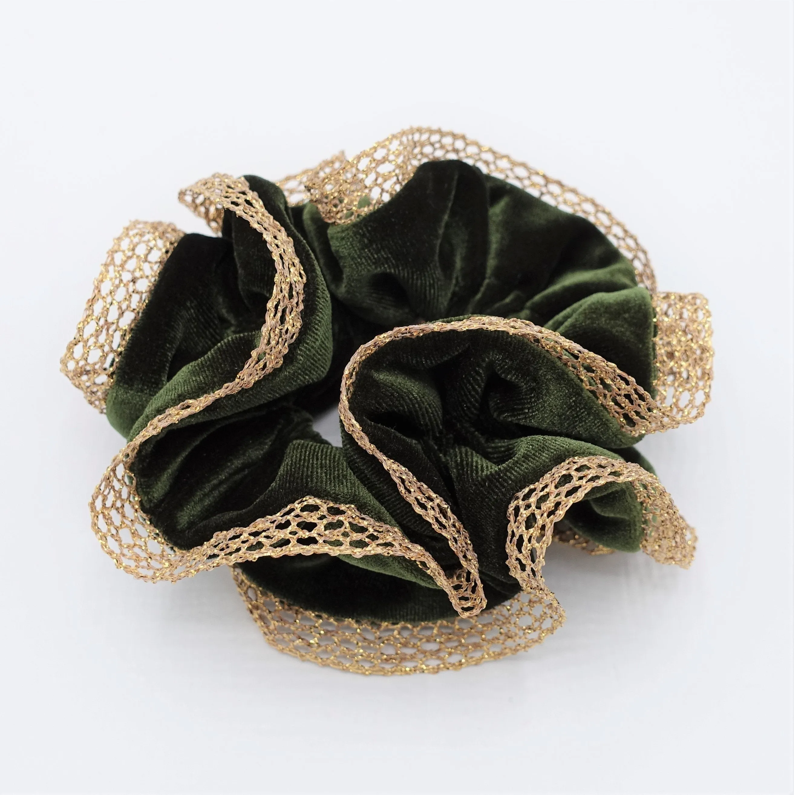 golden mesh trim velvet scrunchies dazzle decorated hair elastic scrunchy