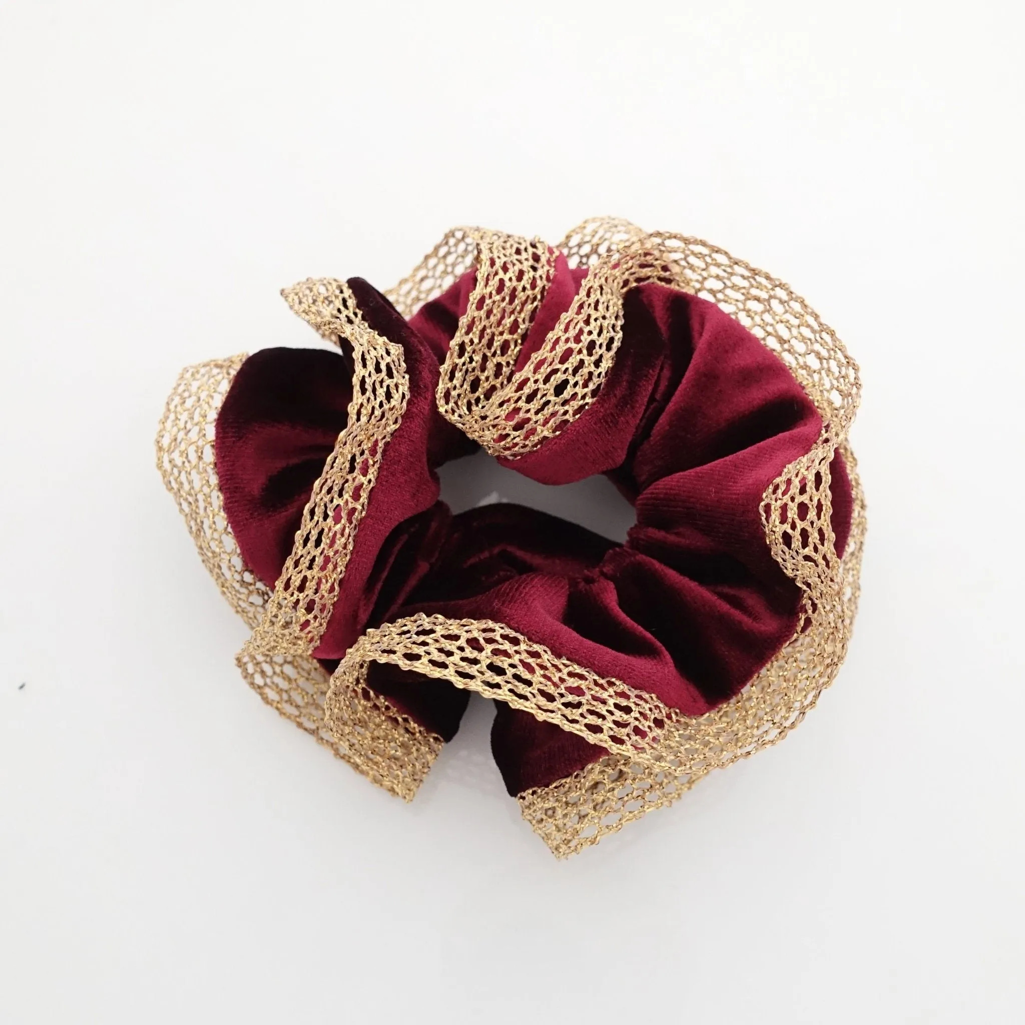 golden mesh trim velvet scrunchies dazzle decorated hair elastic scrunchy