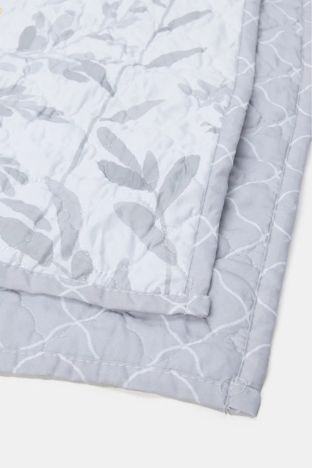 Grey 3 Piece Floral Printed Quilt (Double Size)