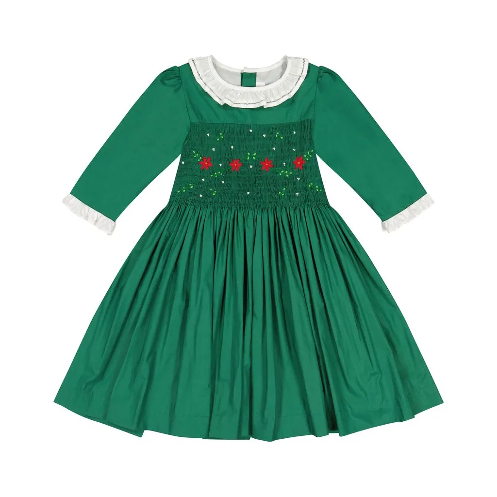 HEIDI GREEN WINTER SMOCKED DRESS