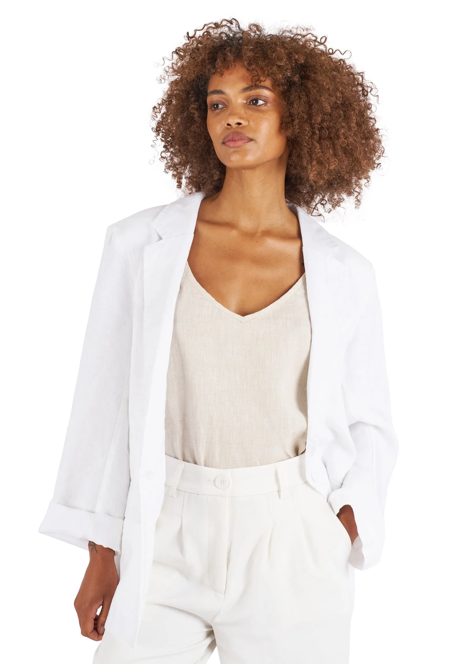 Jackie White Oversized Linen Blazer