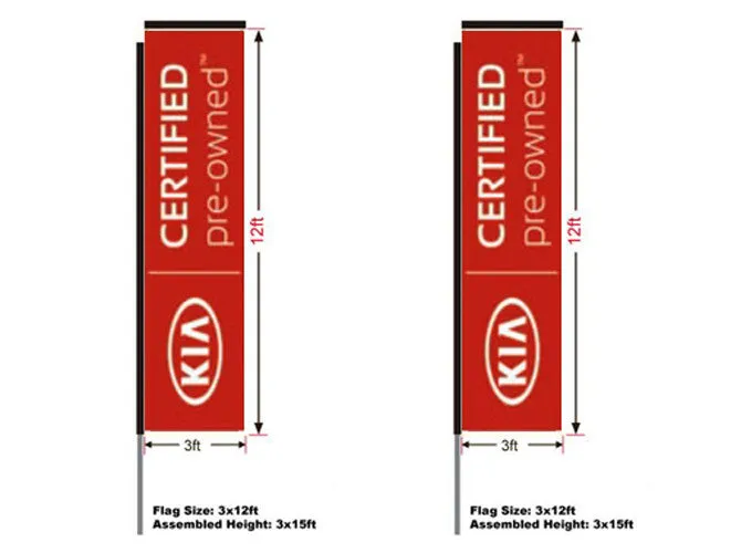 KIA Certified Preowned Automotive Swooper Boomer Rectangular Flag, Kit with 15' Pole and Ground Spike, 3'w x 12'h Flag, Full Color