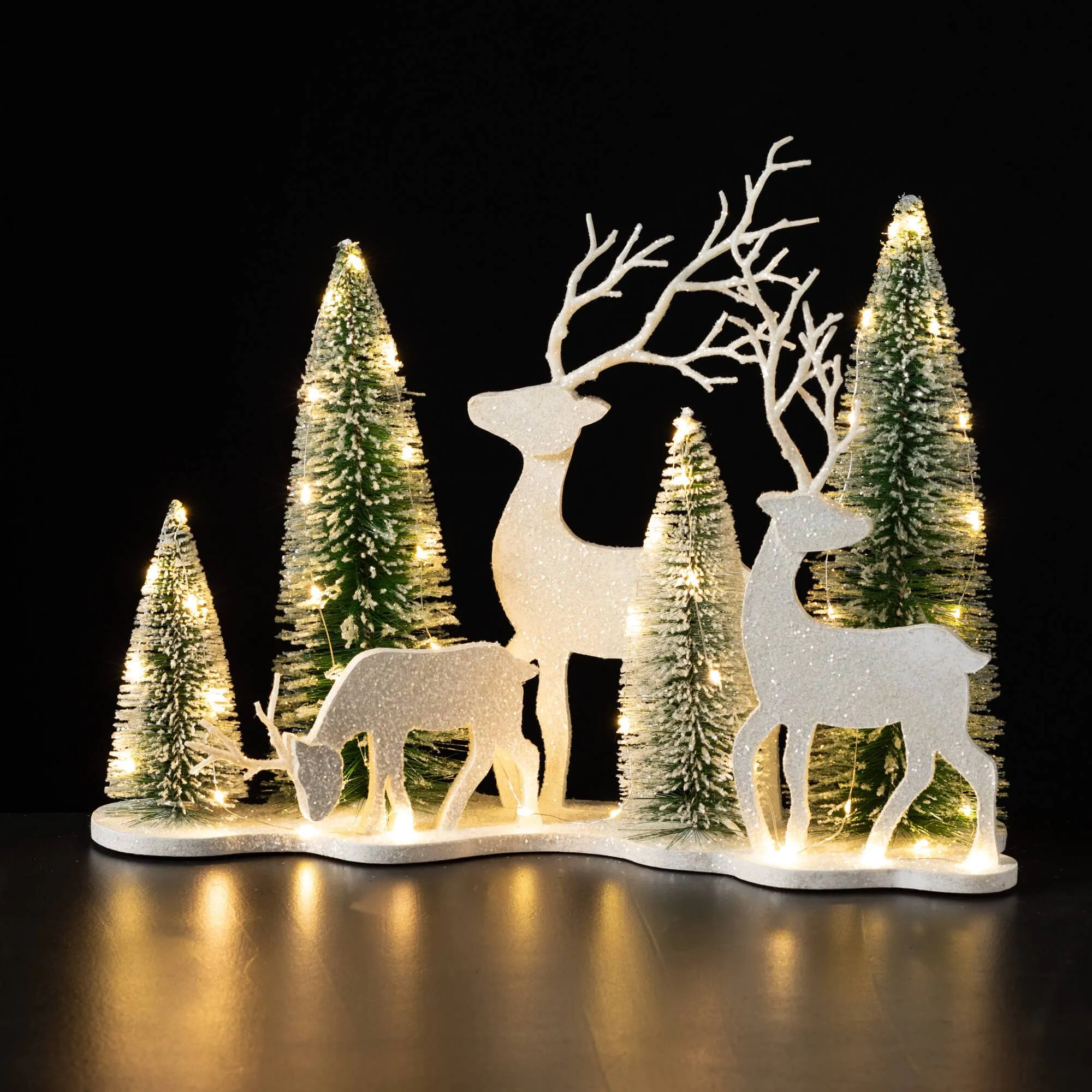 LED Bottlebrush Trees & Deer Decor