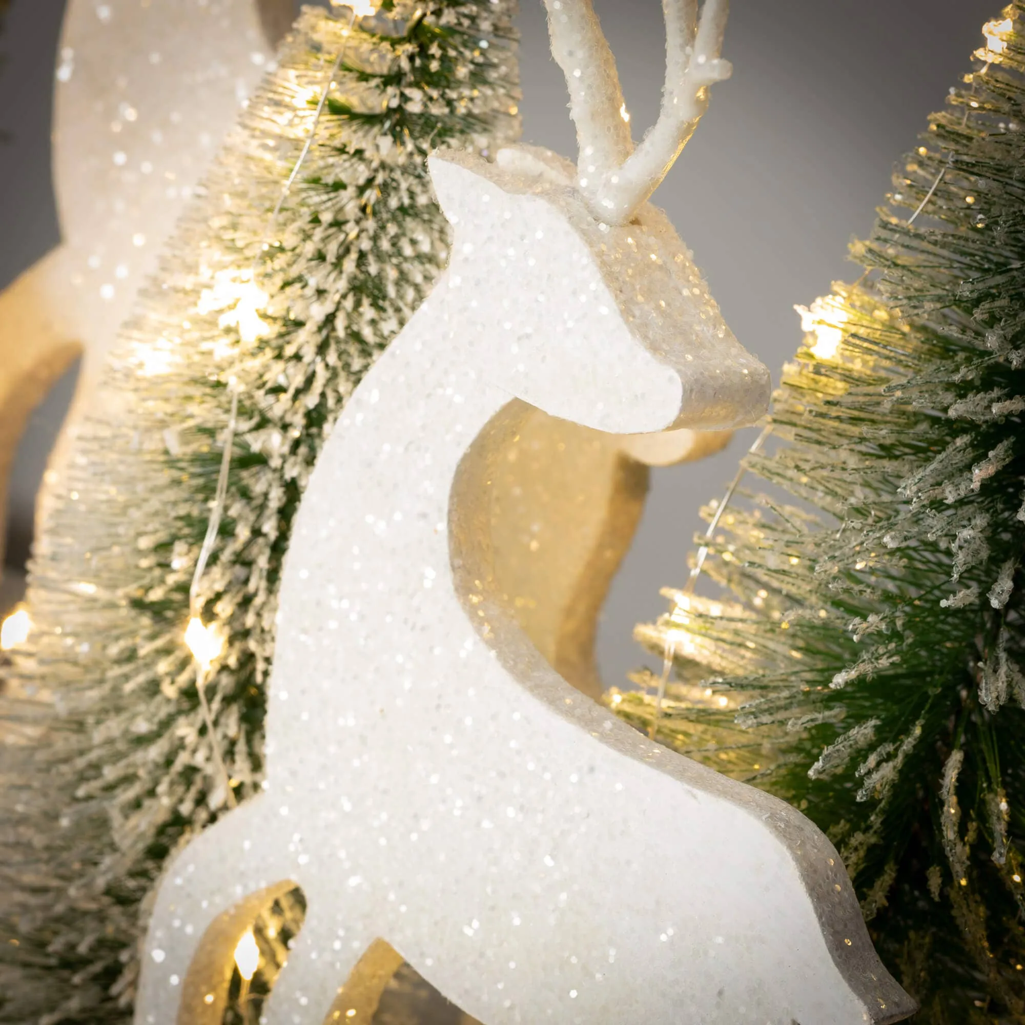 LED Bottlebrush Trees & Deer Decor