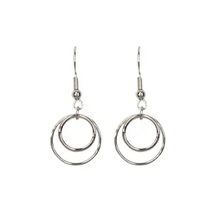 Lila Jewellery Two Circle Rhodium Drop Earrings