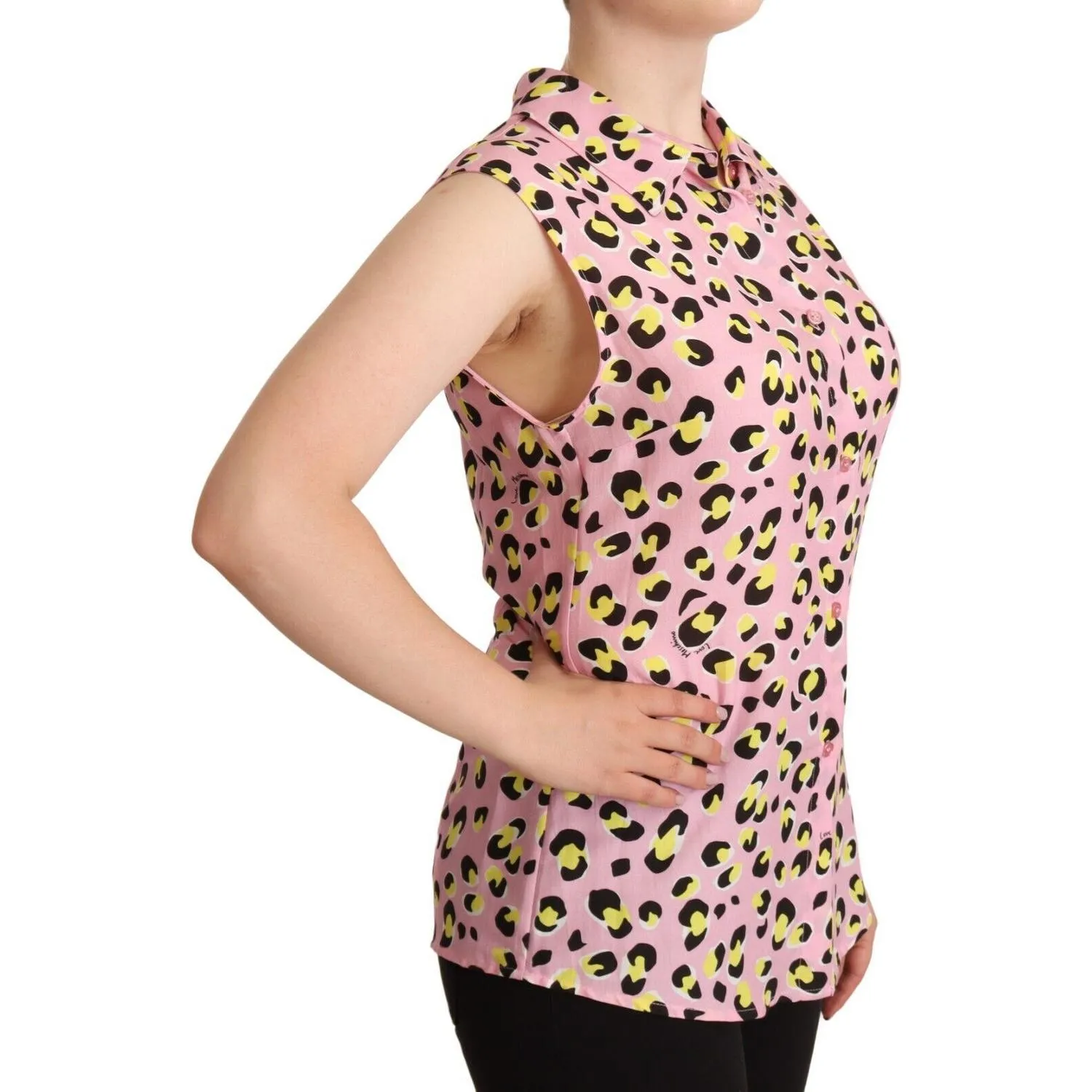 Love Moschino Sleeveless Leopard Print Polo Top