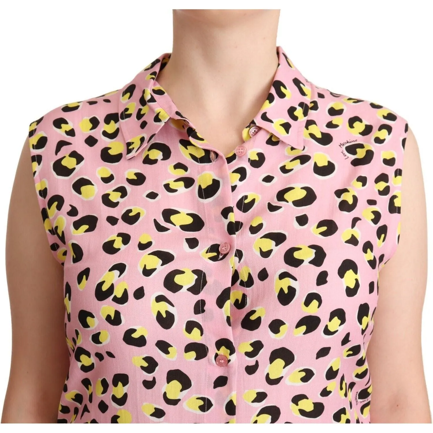 Love Moschino Sleeveless Leopard Print Polo Top