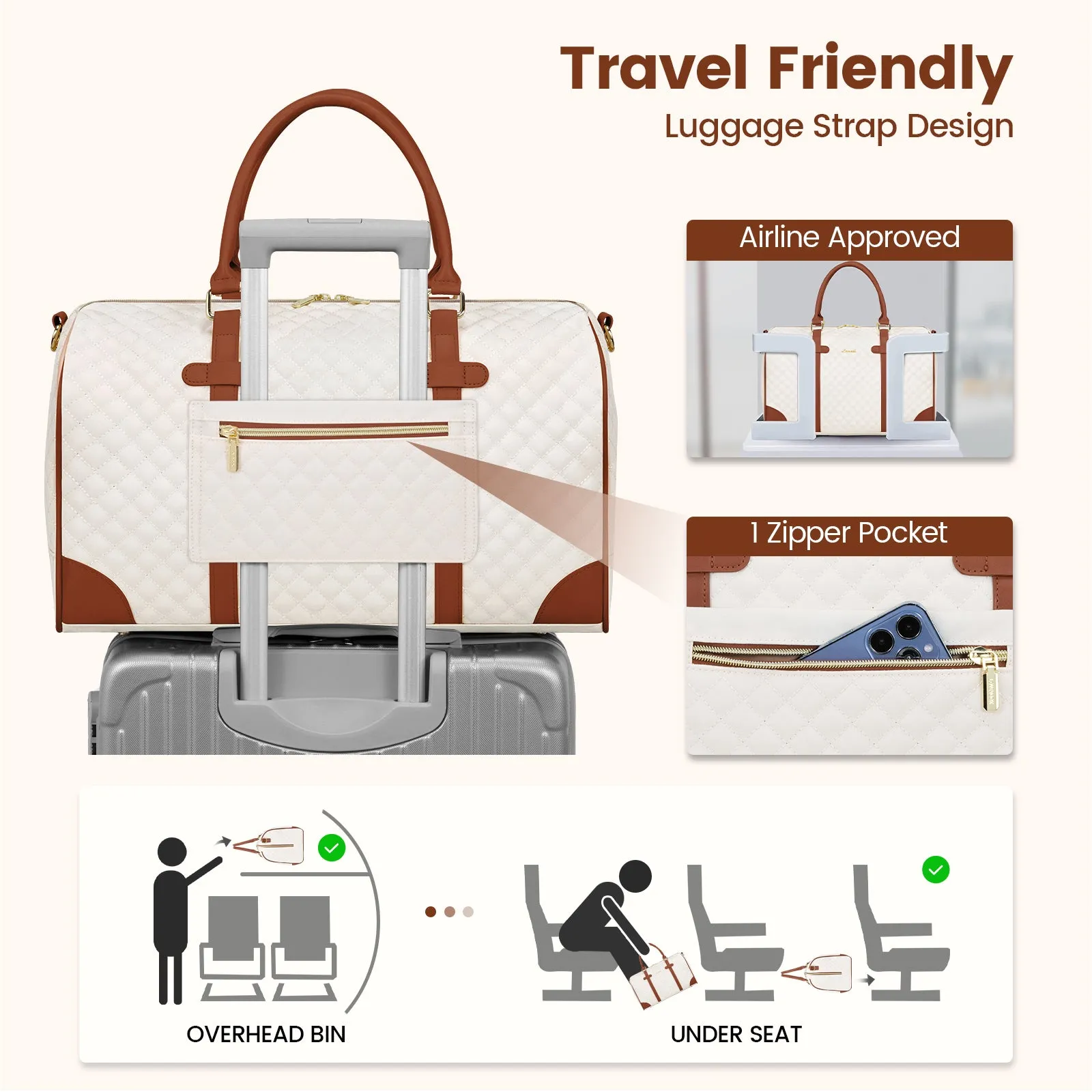 Lovevook All-in-One 3-Piece Beige & Brown Travel Set for Weekend Escapes